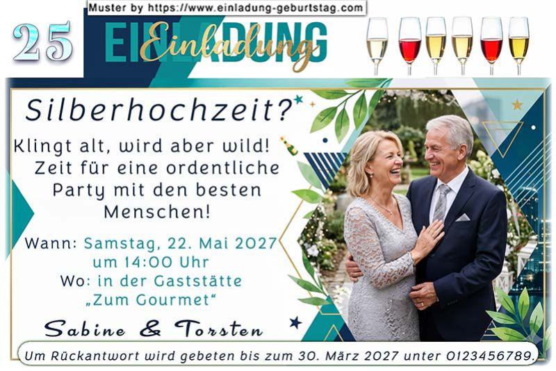 Die Einladung zur Silberhochzeit mit Ihrem Foto im Hochformat