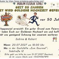 Die lustige Einladung zur Goldenen Hochzeit - das Abenteuer Ehe, seit nunmehr 50 Jahren