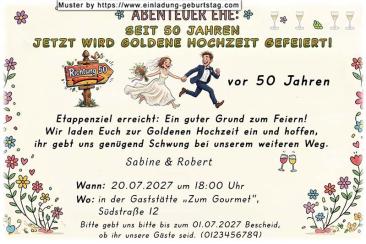 Die lustige Einladung zur Goldenen Hochzeit - das Abenteuer Ehe, seit nunmehr 50 Jahren