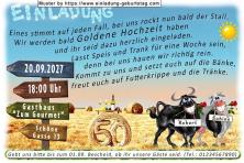 Die lustige Einladung zur Goldenen Hochzeit mit Bulle & Kuh - hier rockt bald der Stall