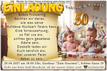 Die lustige Einladung zur Goldenen Hochzeit mit Ihren sehr frühen Planungen für Ihre Feier - Sie 2 als Babys