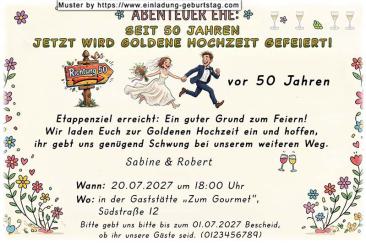 Die lustige Einladung zur Goldenen Hochzeit - das Abenteuer Ehe, seit nunmehr 50 Jahren