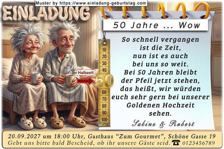 Einladung Goldene Hochzeit lustig - die Haare werden immer grauer und das nervt schon echt auf Dauer