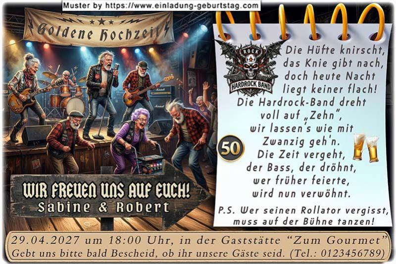 Die lustige Einladung zur Goldenen Hochzeit die zeigt, dass bei Ihrer Feier, egal wie alt man ist, Stimmung und Spaß angesagt sind