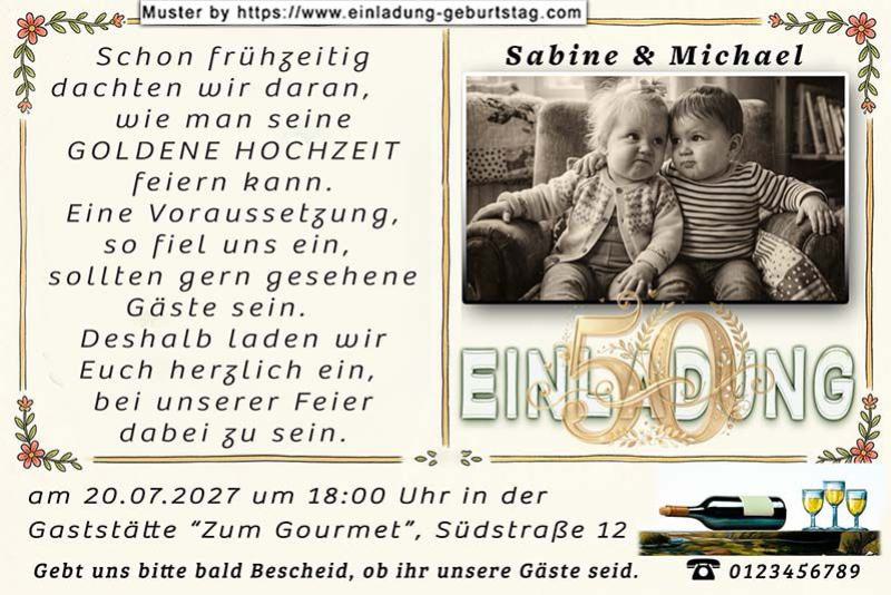 Die lustige Einladung zur Goldenen Hochzeit mit Ihren sehr frühen Planungen für Ihre Feier - Sie 2 als Babys