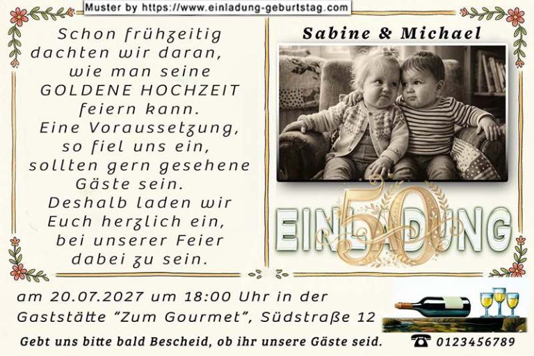 Einladung Goldene Hochzeit lustig - ein Goldticket für Ihre Gäste zur Goldenen Hochzeitsfeier