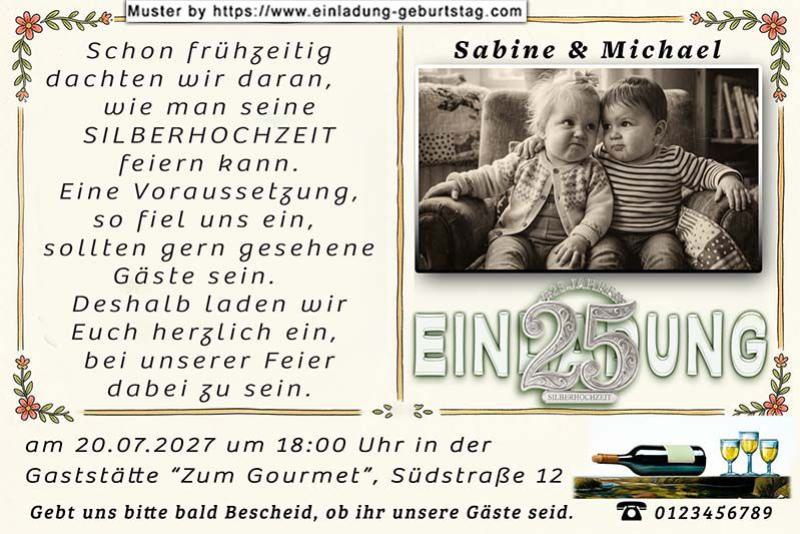 Die lustige Einladung zur Silberhochzeit mit den frühen Planungen - Sie als Babys