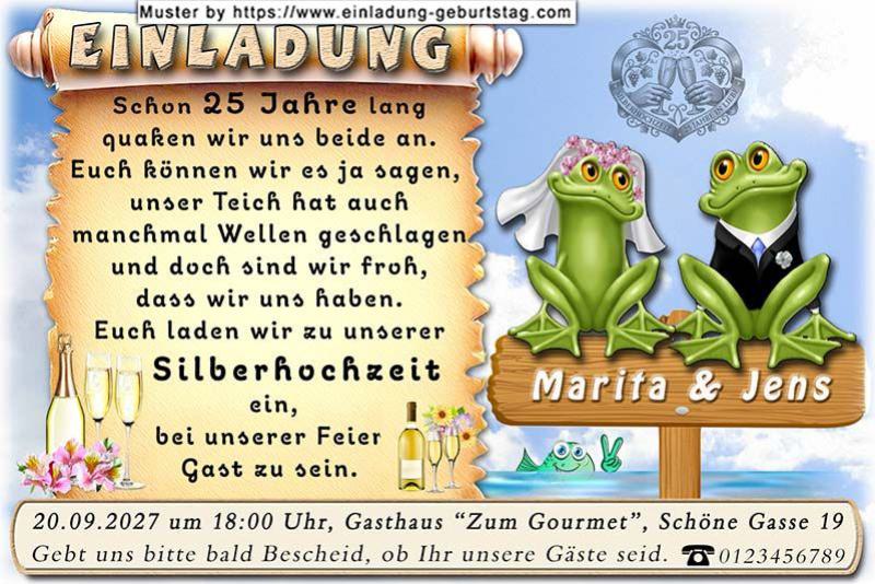 Die lustige Einladung zur Silberhochzeit mit dem Froschpaar