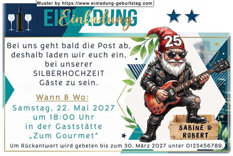 Die lustige Einladung zur Silberhochzeit, die zeigt, dass bei Ihnen bald die Post abgeht.
