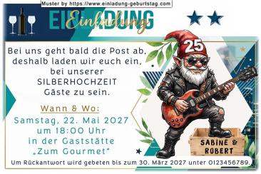 Die lustige Einladung zur Silberhochzeit, die zeigt, dass bei Ihnen bald die Post abgeht.