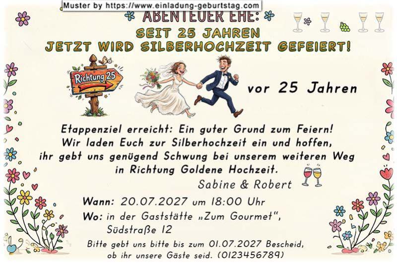 Die lustige Einladung zur Silberhochzeit - seit 25 Jahren - Ihr Abenteuer Ehe