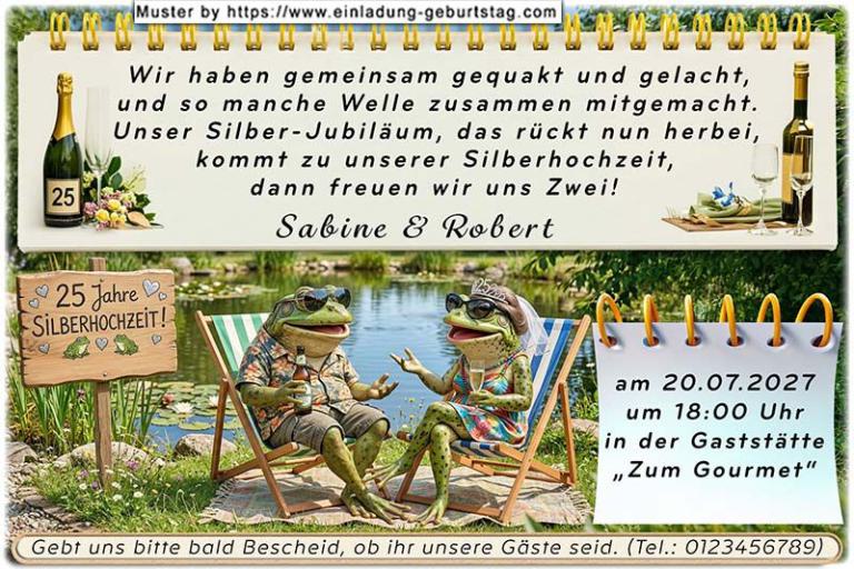 Die lustige Einladungskarte zur Silberhochzeit mit Mann und Frau am Rollator, tanzend und mit viel Spaß