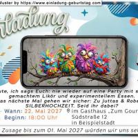 Die lustige Einladung zur Silberhochzeit mit den bunten Vögeln, die nur noch zu guten Feiern gehen - Ihrer natürlich.
