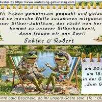 Die lustige Einladung zur Silberhochzeit mit den beiden Fröschen entspannt im Liegestuhl