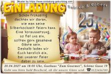 Die lustige Einladung zur Silberhochzeit mit Ihren sehr frühen Planungen für Ihre Feier - Sie 2 als Babys