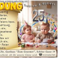 Die lustige Einladung zur Silberhochzeit mit Ihren sehr frühen Planungen für Ihre Feier - Sie 2 als Babys