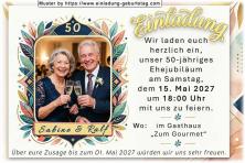 Die Einladung zur Goldenen Hochzeit mit Ihrem Foto in einem modernen 50-er Rahmen
