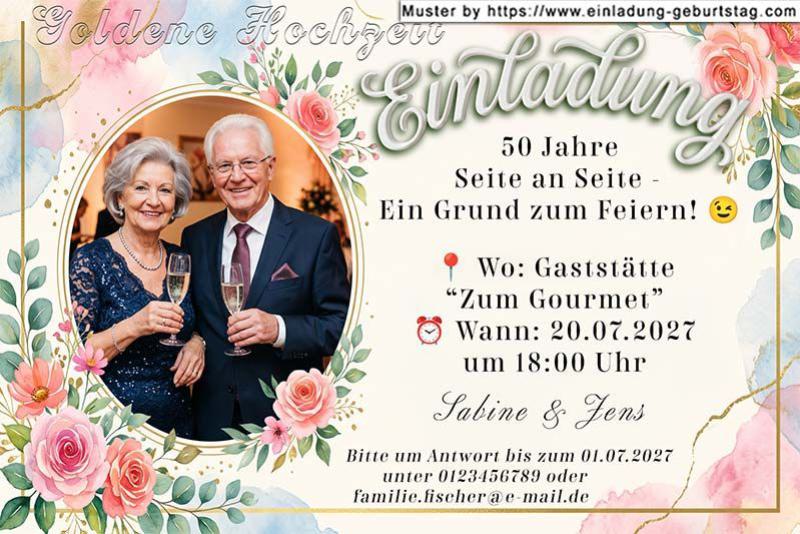 Einladung Goldene Hochzeit Foto vor einem Naturbild