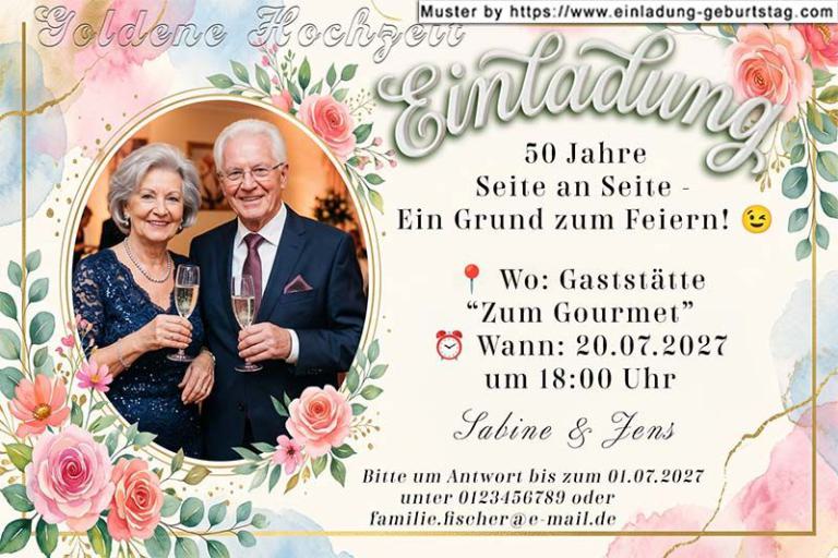 Einladung Goldene Hochzeit Foto vor einem Naturbild