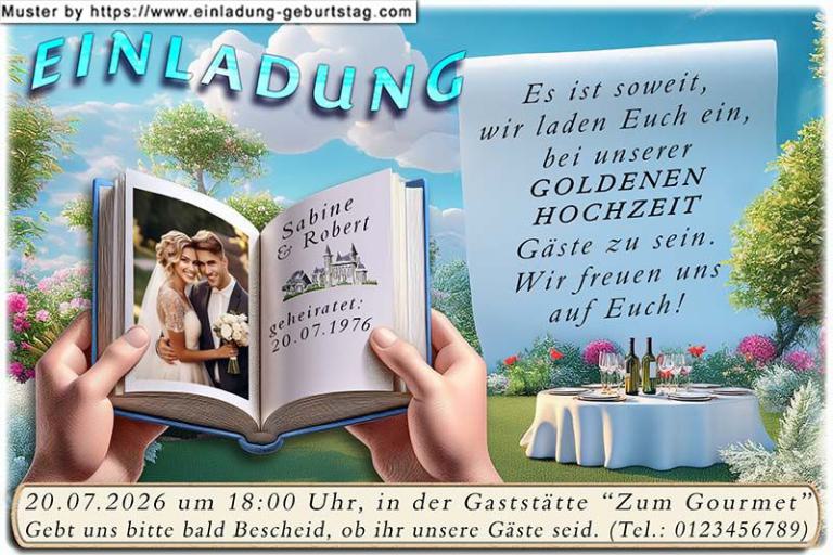 Einladung Goldene Hochzeit Foto als Seite eines Buches