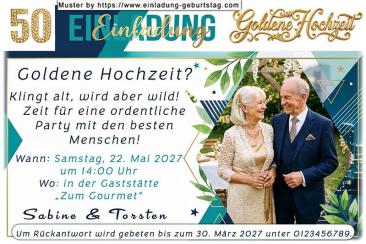Die Einladung zur Goldenen Hochzeit mit Ihrem Foto im Hochformat originell umrahmt