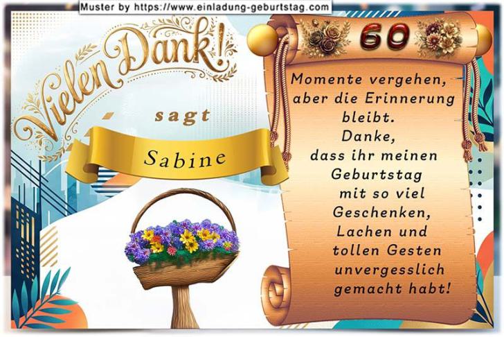 Die Danksagungskarte zum Geburtstag mit der dekorativen Textrolle.