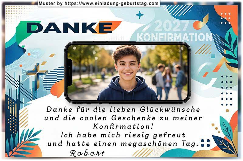 die Danksagungskarte zur Konfirmation mit deinem Foto im Display eines Handys
