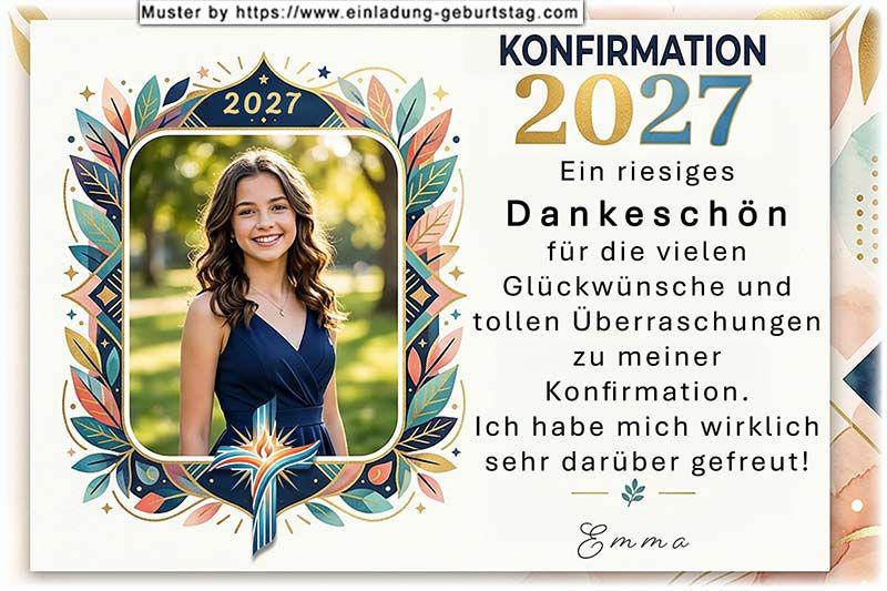 die Danksagungskarte zur Konfirmation mit deinem Foto in einem modernen Rahmen mit Jahreszahl und Kreuz