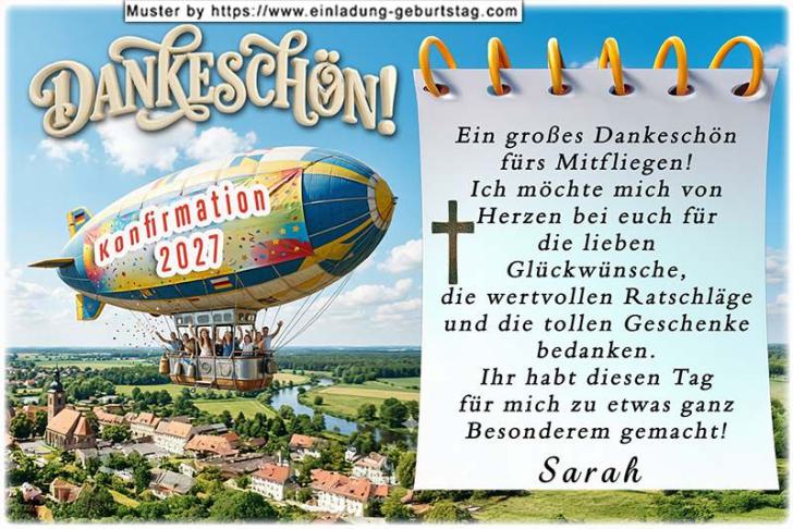 Die Danksagungskarte zur Konfirmation mit dem Luftschiff