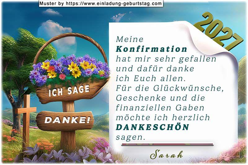 Die Danksagungskarte zur Konfirmation mit dem Blumenkorb