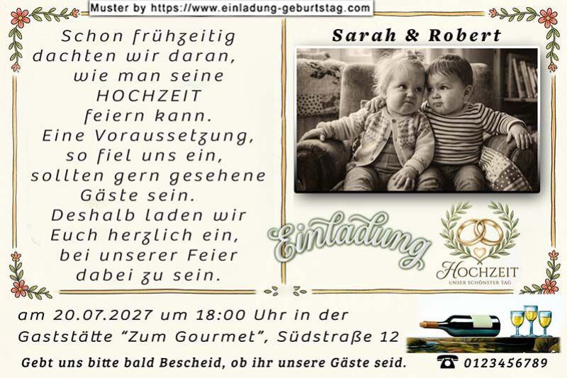 Die lustige Einladung zur Hochzeit mit dem frühen Planungen für die Feier, Sie beide als Babys