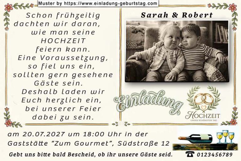 Die lustige Einladung zur Hochzeit mit dem frühen Planungen für die Feier, Sie beide als Babys