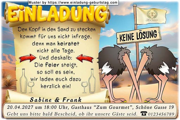 lustige Hochzeitseinladung mit witzigem änderbaren Text als amtliche Vorladung