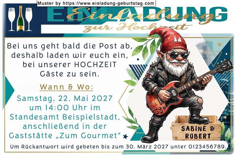 Die lustige Einladung zur Hochzeit, die Ihren Gästen zeigt, bei Ihnen geht bald die Post ab - Stimmung und Spaß