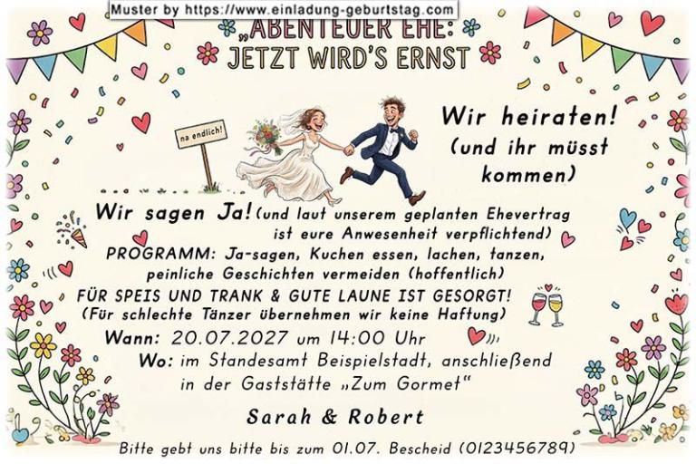 lustige Hochzeitseinladung mit witzigem änderbaren Text mit dem originellen Oldtimer