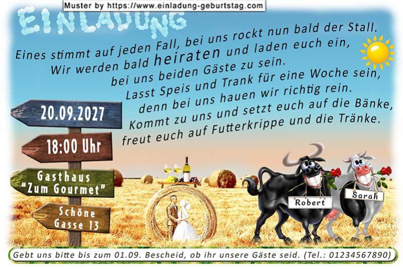 Die lustige Einladung zur Hochzeit mit Bulle & Kuh - hier rockt bald der Stall