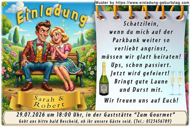 lustige Hochzeitseinladung mit witzigem änderbaren Text mit dem verliebten Paar