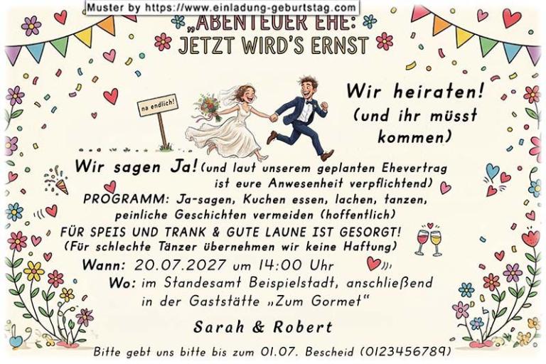 Die lustige Einladung zur Hochzeit - das Abenteuer Ehe beginnt - Ihre große gemeinsame Reise