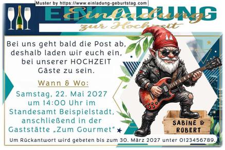 Die lustige Einladung zur Hochzeit, die Ihren Gästen zeigt, bei Ihnen geht bald die Post ab - Stimmung und Spaß