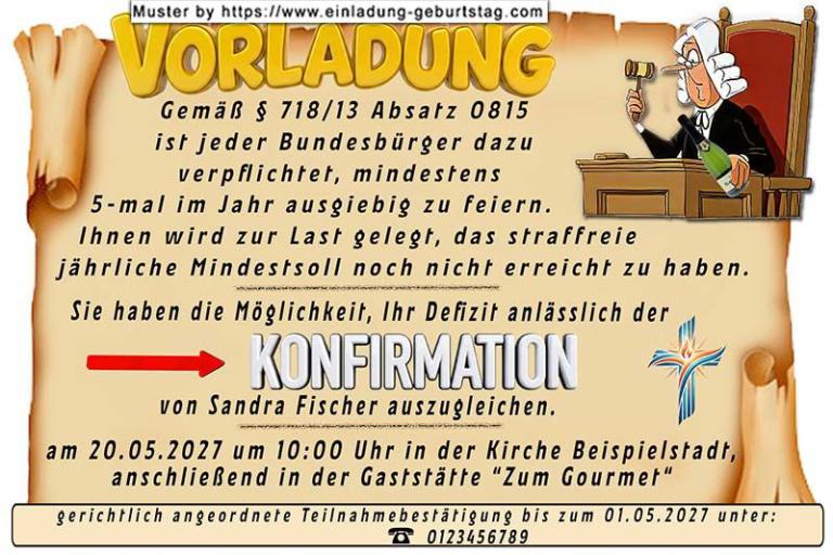 Die lustige Einladung zur Konfirmation als Vorladung für deine Gäste von Richter Gnadenlos