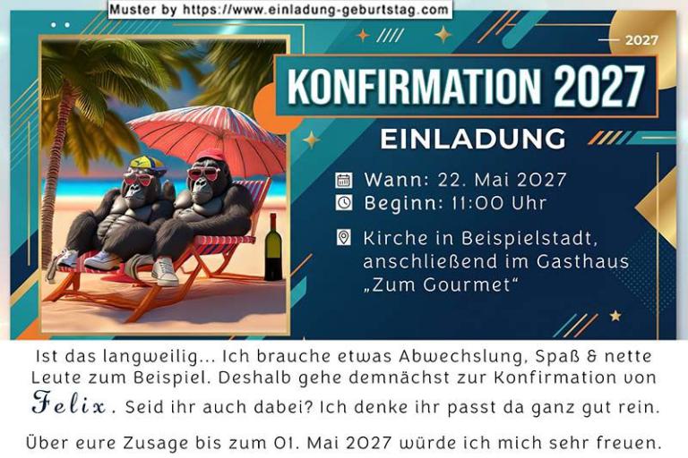 Die lustige Einladung zur Konfirmation mit den beiden Gorillas