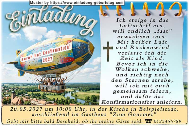 Die lustige Einladung zur Konfirmation mit dem Luftschiff