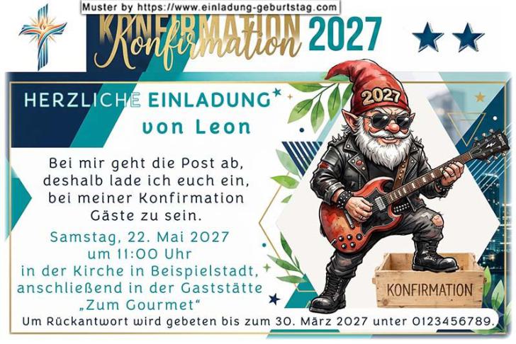 Die lustige Einladung zur Konfirmation mit dem kleinen Gitarristen