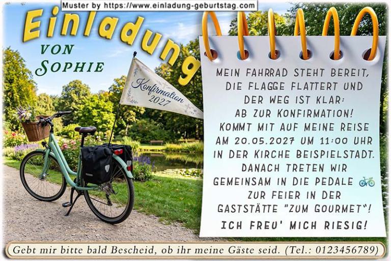 Die lustige Einladung zur Konfirmation mit dem Fahrrad im Stadtpark