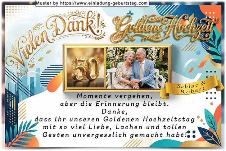 Die Danksagung zur Goldenen Hochzeit mit Ihrem Foto auf einem Goldbarren