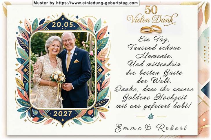 Die Danksagung zur Goldenen Hochzeit mit Ihrem Foto in einem modernen Rahmen