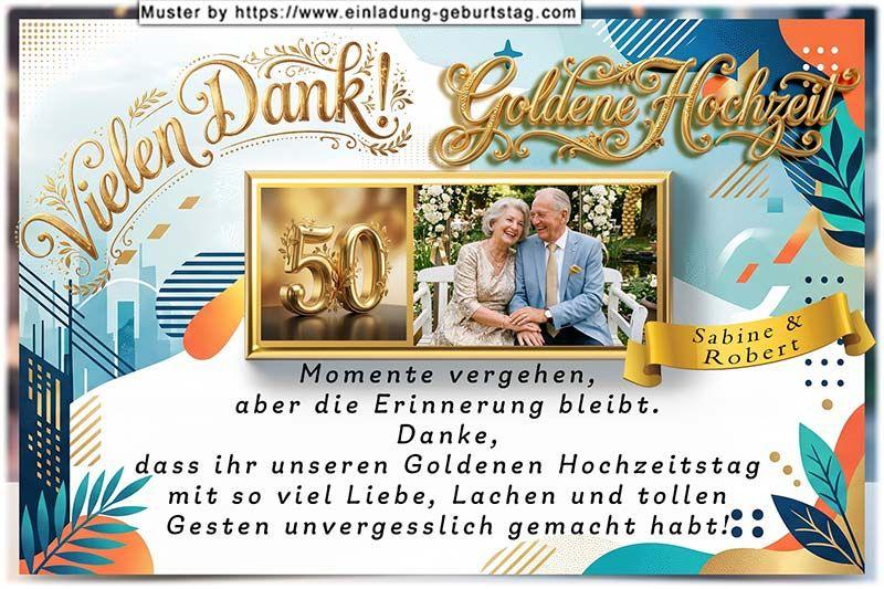 Die Danksagung zur Goldenen Hochzeit mit Ihrem Foto auf einem Goldbarren