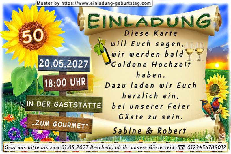Die originelle Einladung zur Goldenen Hochzeit mit Ihrer Jubiläumszahl in einer Sonnenblume