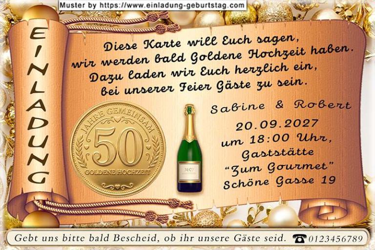 Die Einladung zur Goldenen Hochzeit mit dem Blumengarten und der Zahl 50