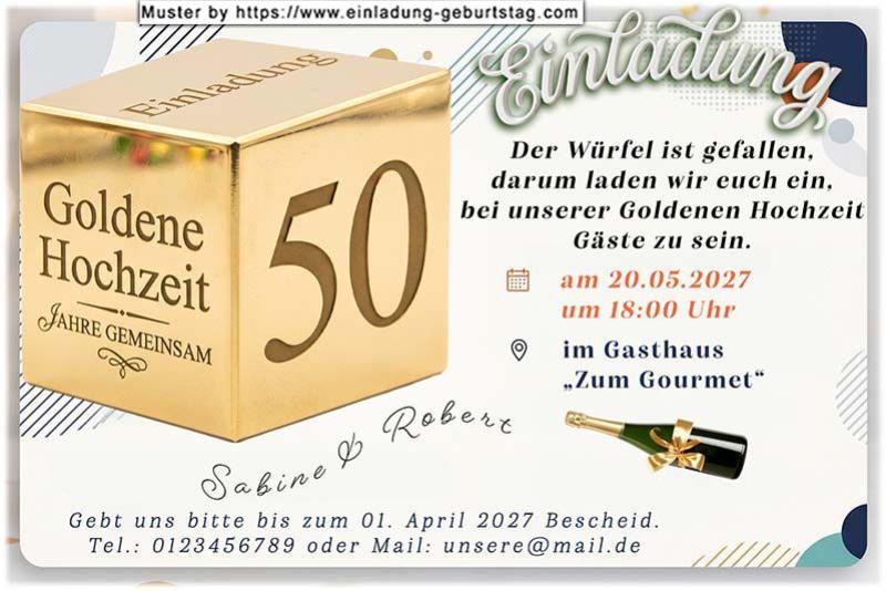 Die Einladung zur Goldenen Hochzeit mit dem Rosenbogen und der Zahl 50